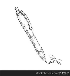 pen stationery hand drawn vector. ink corporate ball tool, brand metal plastic object pen stationery sketch. isolated black illustration. pen stationery sketch hand drawn vector