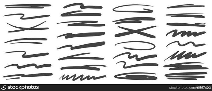 Pen strike line. Strikethrough marker scribble. Pencil and brush stroke. Doodle sketch mark stripes isolated on white background. Handwrited rough stains. Vector set.. Pen strike line. Strikethrough marker scribble. Pencil and brush stroke. Doodle sketch mark stripes isolated on white background. Handwrited rough stains. Vector set