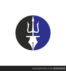 Pen trident vector logo design. Trident and nib icon illustration. 