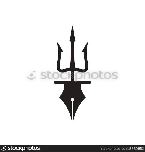 Pen trident vector logo design. Trident and nib icon illustration.	