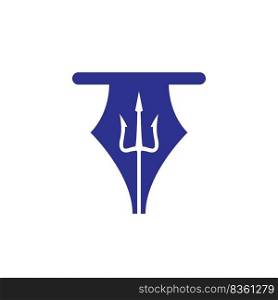 Pen trident vector logo design. Trident and nib icon illustration.	