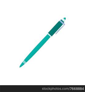 Pen with ink isolated vector stationery. Writing blue colored office supply tool, for educational, office and drawing use. Fountain ballpoint pencil on white. Ink Pen Isolated Vector Stationery. Writing Tool
