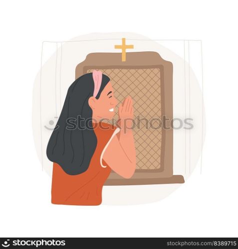 Penance isolated cartoon vector illustration. Woman penancing in the Confession booth, making Catholic observances and practices, religious Holy days, salvation sacraments vector cartoon.. Penance isolated cartoon vector illustration.