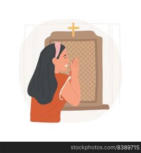 Penance isolated cartoon vector illustration. Woman penancing in the Confession booth, making Catholic observances and practices, religious Holy days, salvation sacraments vector cartoon.. Penance isolated cartoon vector illustration.
