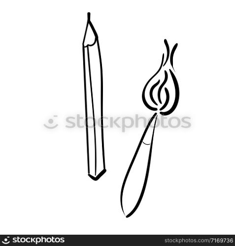 Pencil and brush. Vector sketch illustration. Isolated on a white. Line graphics. Design elements. Pencil and brush. Vector sketch illustration. Isolated on a white. Line graphics