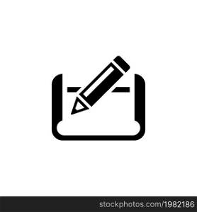 Pencil and Paper. Flat Vector Icon. Simple black symbol on white background. Pencil and Paper Flat Vector Icon