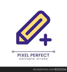 Pencil and plus pixel perfect RGB color ui icon. Create new drawing. Editing. Simple filled line element. GUI, UX design for mobile app. Vector isolated pictogram. Editable stroke. Poppins font used. Pencil and plus pixel perfect RGB color ui icon