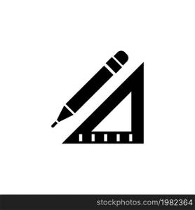Pencil and Ruler. Flat Vector Icon. Simple black symbol on white background. Pencil and Ruler Flat Vector Icon