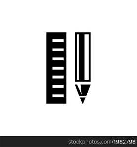 Pencil and Ruler. Flat Vector Icon. Simple black symbol on white background. Pencil and Ruler Flat Vector Icon