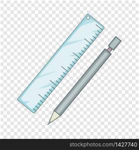 Pencil and ruler icon. Cartoon illustration of pencil and ruler vector icon for web. Pencil and ruler icon, cartoon style