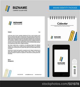 Pencil and scale Business Letterhead, Calendar 2019 and Mobile app design vector template