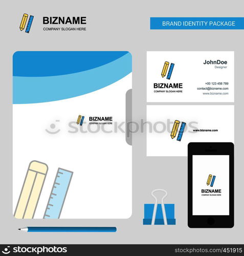 Pencil and scale Business Logo, File Cover Visiting Card and Mobile App Design. Vector Illustration