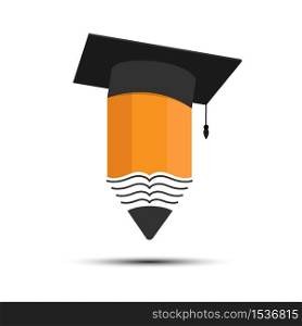 pencil and the cap of a graduate. Color vector illustration for logo, sticker and label. simple vector illustration isolated on a white background