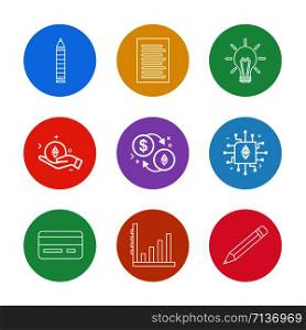 Pencil , bulb, idea , paper , document , ic, chip , pencil , graph, , credit card ,icon, vector, design, flat, collection, style, creative, icons