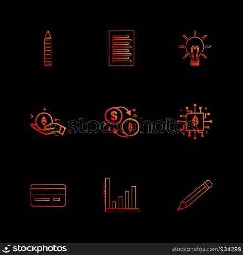 Pencil , bulb, idea , paper , document , ic, chip , pencil , graph, , credit card ,icon, vector, design, flat, collection, style, creative, icons