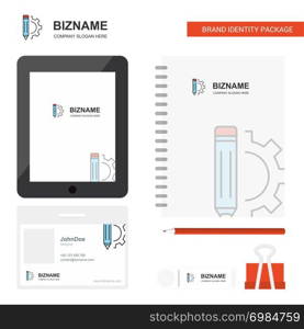 Pencil Business Logo, Tab App, Diary PVC Employee Card and USB Brand Stationary Package Design Vector Template