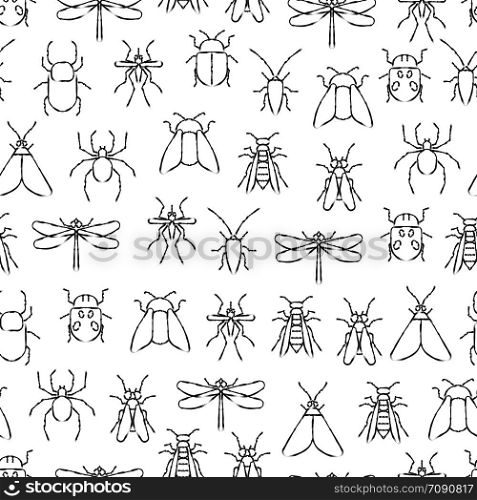Pencil drawing insects seamless background pattern. Wild nature seamless texture. Vector illustration. Pencil drawing insects seamless pattern. Wild nature seamless texture