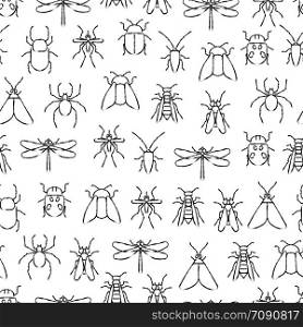 Pencil drawing insects seamless background pattern. Wild nature seamless texture. Vector illustration. Pencil drawing insects seamless pattern. Wild nature seamless texture