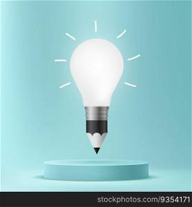 Pencil drawing light bulb on podium, Creative ideas concept background