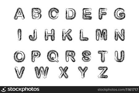 Pencil drawing of Latin letters in the style of Doodle. Isolated on white background for greeting cards, posters, stickers and thematic design. Isolated on a white background.