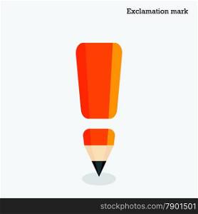Pencil exclamation mark on background. Education concept. Vector illustration
