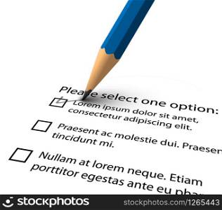 Pencil filling up the questionnaire on white paper - vector illustration