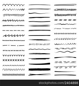 Pencil hand drawn lines. Sketch scribbles collection dividers chalk lines dots recent vector doodle set isolated. Illustration line sketchy, scribble doodle sketch. Pencil hand drawn lines. Sketch scribbles collection dividers chalk lines dots recent vector doodle set isolated