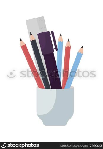 Pencil holder semi flat color vector object. Full sized item on white. Desk organizing. Storing pencils and pens isolated modern cartoon style illustration for graphic design and animation. Pencil holder semi flat color vector object