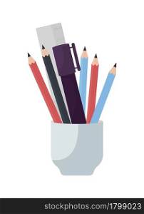 Pencil holder semi flat color vector object. Full sized item on white. Desk organizing. Storing pencils and pens isolated modern cartoon style illustration for graphic design and animation. Pencil holder semi flat color vector object