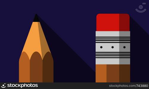 Pencil icon in flat design with shadow on ultra violet background
