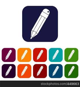 Pencil icons set vector illustration in flat style In colors red, blue, green and other. Pencil icons set flat