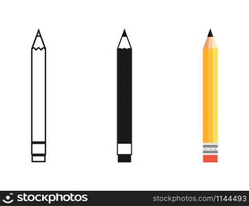Pencil in different designs. Pencil with Rubber eraser, isolated on White background. Pencil with rubber eraser in modern simple flat design. Pencils vector icons. Vector illustration
