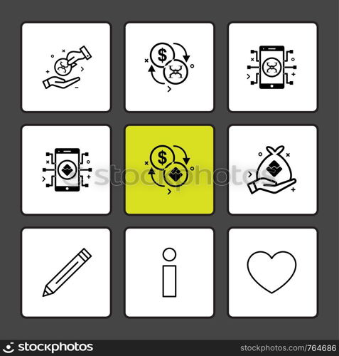 pencil , inforamation , heart , crypto currency , money, crypto , currency , icons , lock , unlock , graph , rate ,icon, vector, design, flat, collection, style, creative, icons