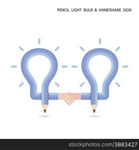 Pencil light bulb and handshake concept on background. Education and business concept. Vector illustration