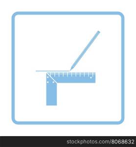 Pencil line with scale icon. Blue frame design. Vector illustration.