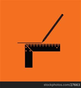 Pencil line with scale icon. Orange background with black. Vector illustration.