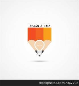 Pencil Logo and Creative light bulb idea symbol vector template.Design studio logotype concept icon.Education,business,industrial concept. Vector illustration
