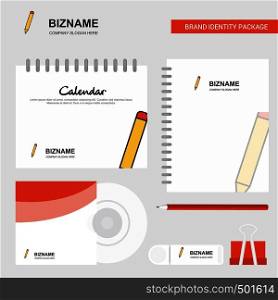 Pencil Logo, Calendar Template, CD Cover, Diary and USB Brand Stationary Package Design Vector Template