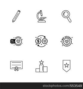 pencil , microscope , search , tag , star , certificate , dollar, positions , icon, vector, design, flat, collection, style, creative, icons