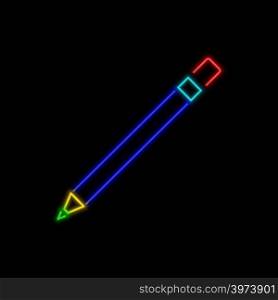 Pencil neon sign. Bright glowing symbol on a black background. Neon style icon.