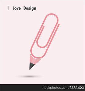 Pencil paper clip shape with I love design concept. Education and business concept. Vector illustration&#xA;