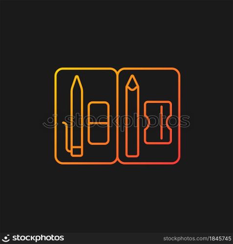 Pencil pouch gradient vector icon for dark theme. Pencil case for holding school supplies. Stationery storage. Thin line color symbol. Modern style pictogram. Vector isolated outline drawing. Pencil pouch gradient vector icon for dark theme