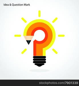 Pencil question mark and light bulb on background. Education concept. Vector illustration