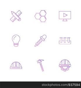 Pencil , scale , bulb, halmet , dropper , shells , hammer , television , chemistry , beaker , halmet setting , logo, design, vector, sign, label, symbol, icon,illustration, graphic, style,