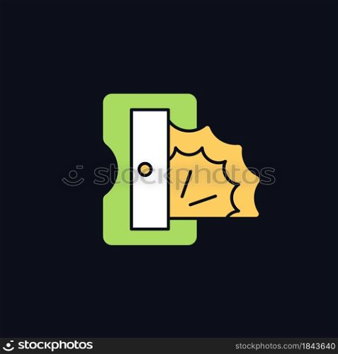 Pencil sharpener RGB color icon for dark theme. Single-edge razor blade. Cutting wood away from graphite. Isolated vector illustration on night mode background. Simple filled line drawing on black. Pencil sharpener RGB color icon for dark theme