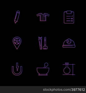 pencil , shirt ,clipboard, navigation , hardware , labour , bowl , testtube , chemistry , icon, icons, set, line, vector, business, sign, symbol, outline,