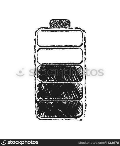 Pencil sketch of the battery or battery charging icon. Isolated on white background. Flat sketch style.