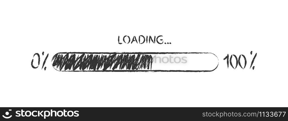 Pencil sketch of the loading icon from zero to one hundred percent. Isolated on white background. Flat sketch style.