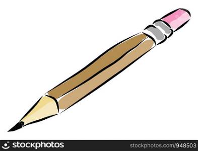 Pencil with eraser hand drawn design, illustration, vector on white background.