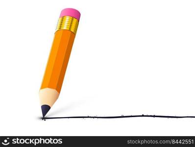 Pencil with eraser or rubber realistic icon with isometric object for school themed advertising